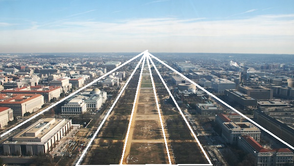 城市景观的鸟瞰图，显示在摄影构成的三角的使用的使用的图