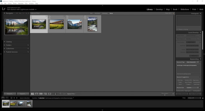 Showing images in the library module for creating Lightroom collections