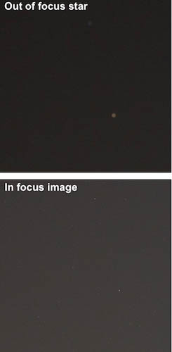 显示恒星和未聚焦的聚焦图像之间的差异的照片