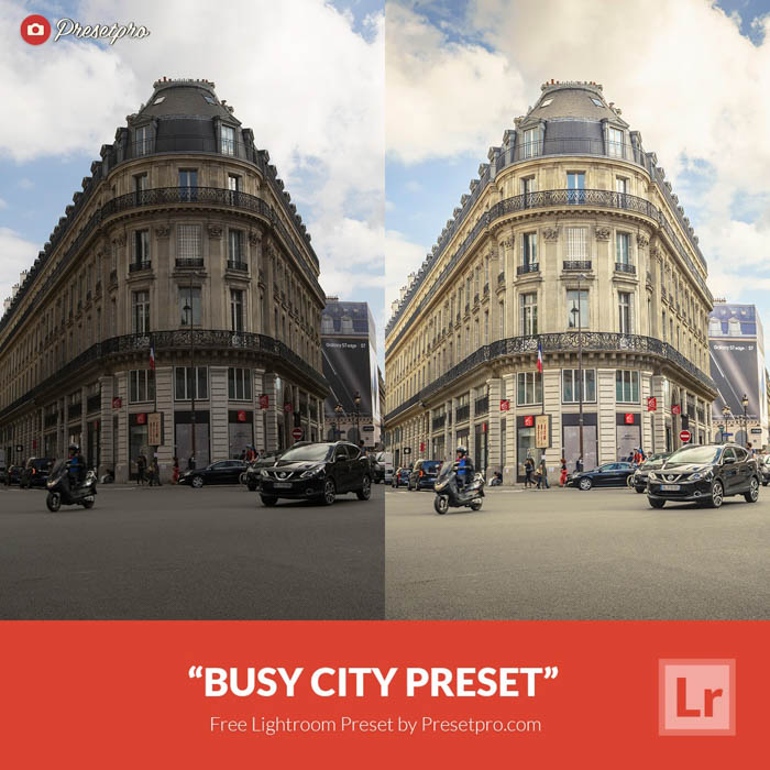 使用免费Lightroom预设的街道的照片在街道之前和之后 - 繁忙的街道