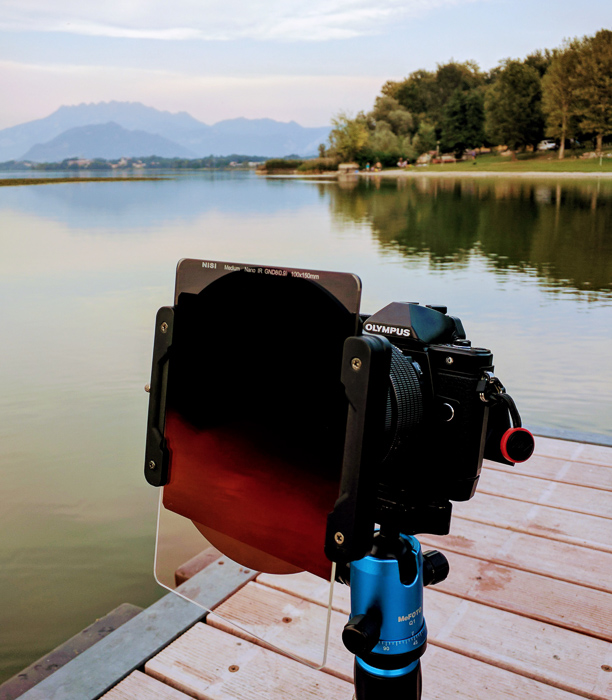 Long-exposure photography setup with CPL, a 3 stop Medium GND filter and a 6 stop ND filter.