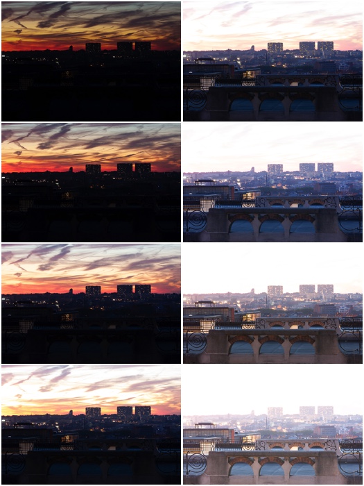 多张不同曝光的城市景观照片。所有照片都是1EV分开拍摄的。
