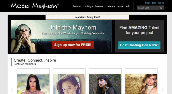 Model Mayhem网站的屏幕截图