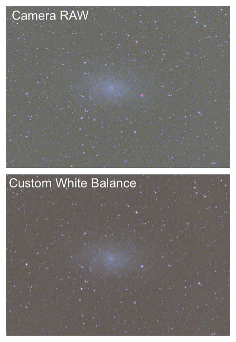 天体摄影术中获得的白平衡和用程序得到的白平衡之差
