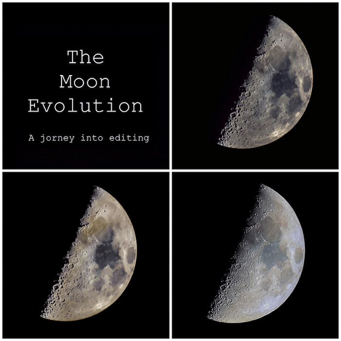 一个四张照片格里斯显示月球进化 - 在Photoshop中编辑的Astrophotography编辑
