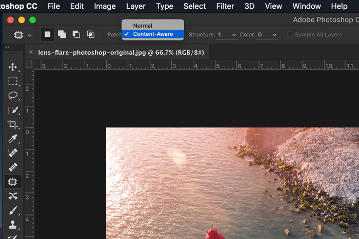 使用Adobe Photoshop编辑照片中镜头光斑的截图