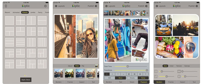 4手机显示使用Diptic Photo Collage App的结果